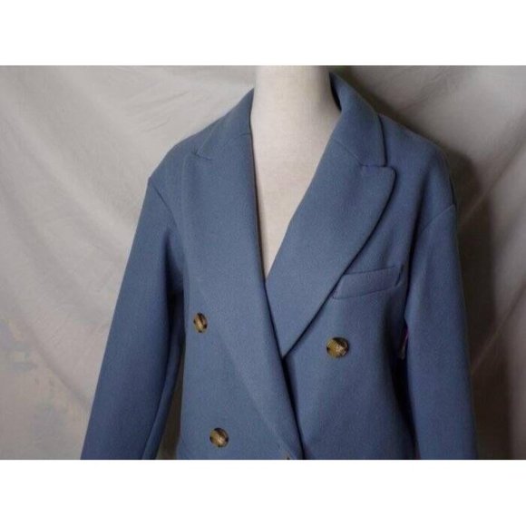 🆕 TOPSHOP Brooke Double Breasted Long Coat Blue 12 - Picture 9 of 10
